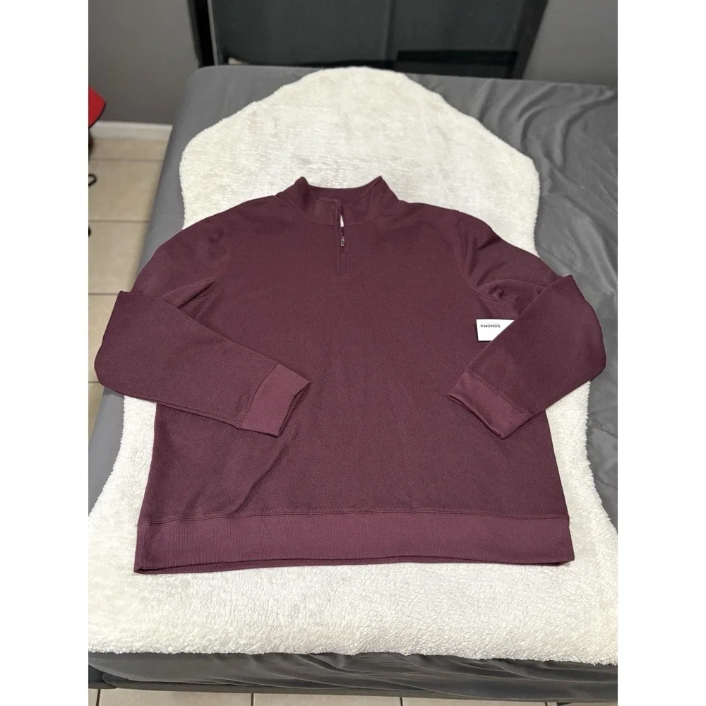 New Sonoma‎ Men's 1/4 Zip Sweater Fleece Size 3XLT Burgundy Soft NWT